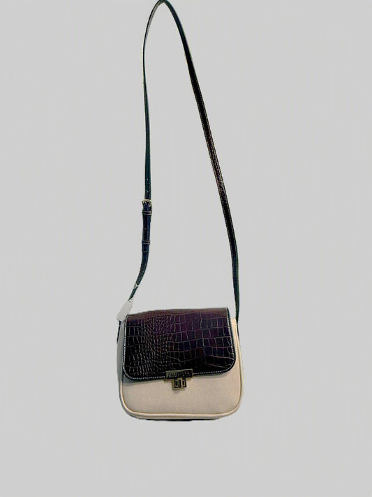 Beige and brown embossed Crossbody Handbag