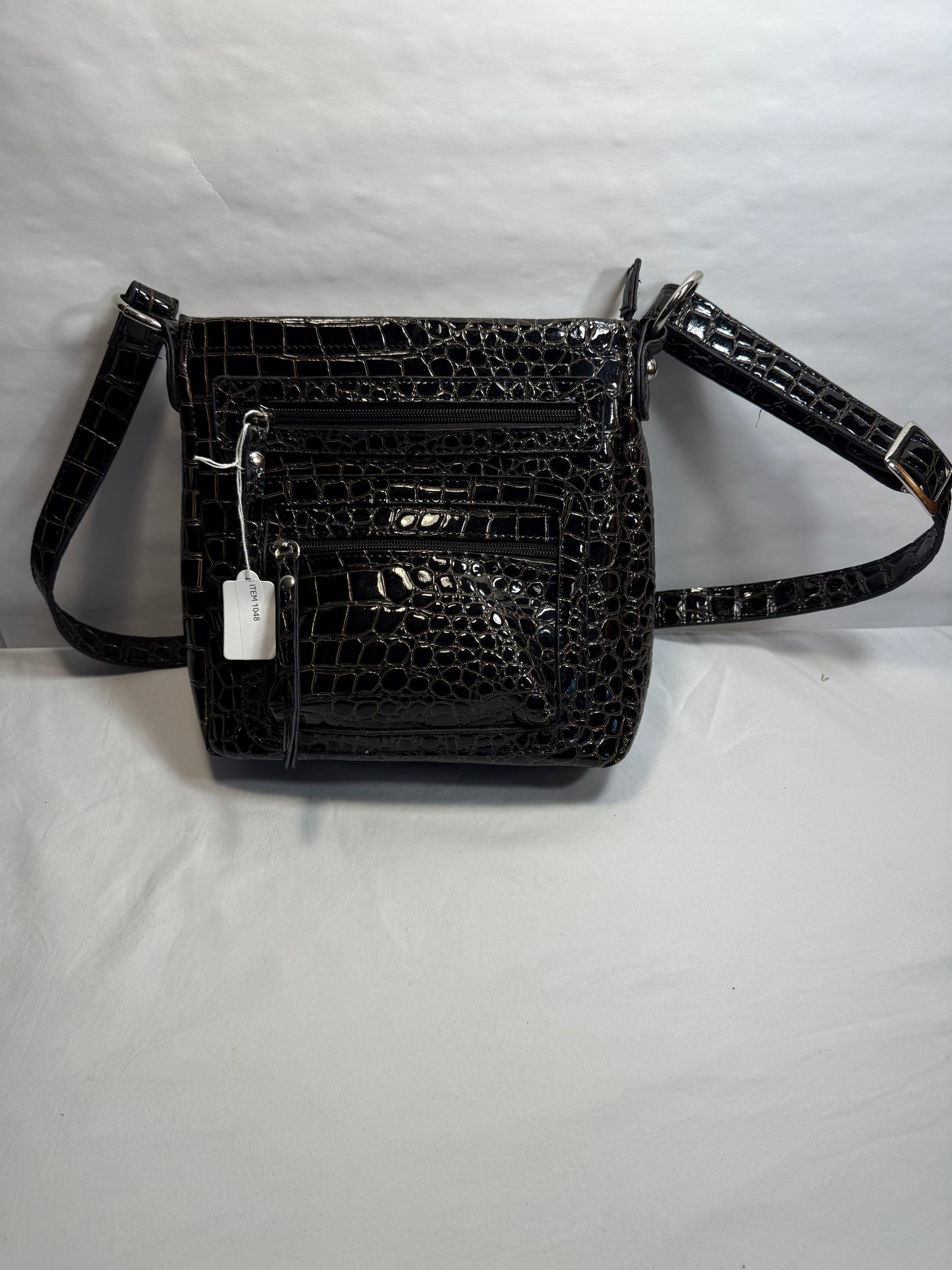 Croc Embossed Black Patent Leather Crossbody Bag