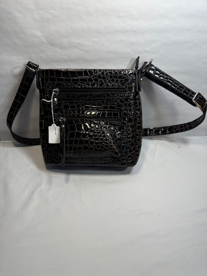 Croc Embossed Black Patent Leather Crossbody Bag