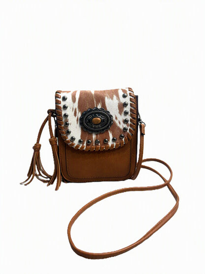 Leather Studded Brown Gunmetal Bag