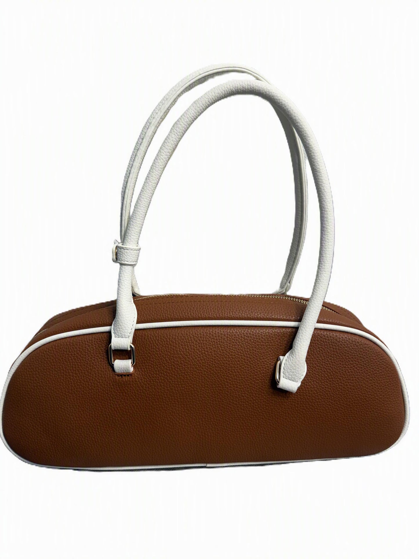 Faux leather flower charm bowler bag