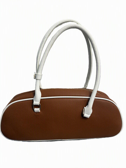 Faux leather flower charm bowler bag