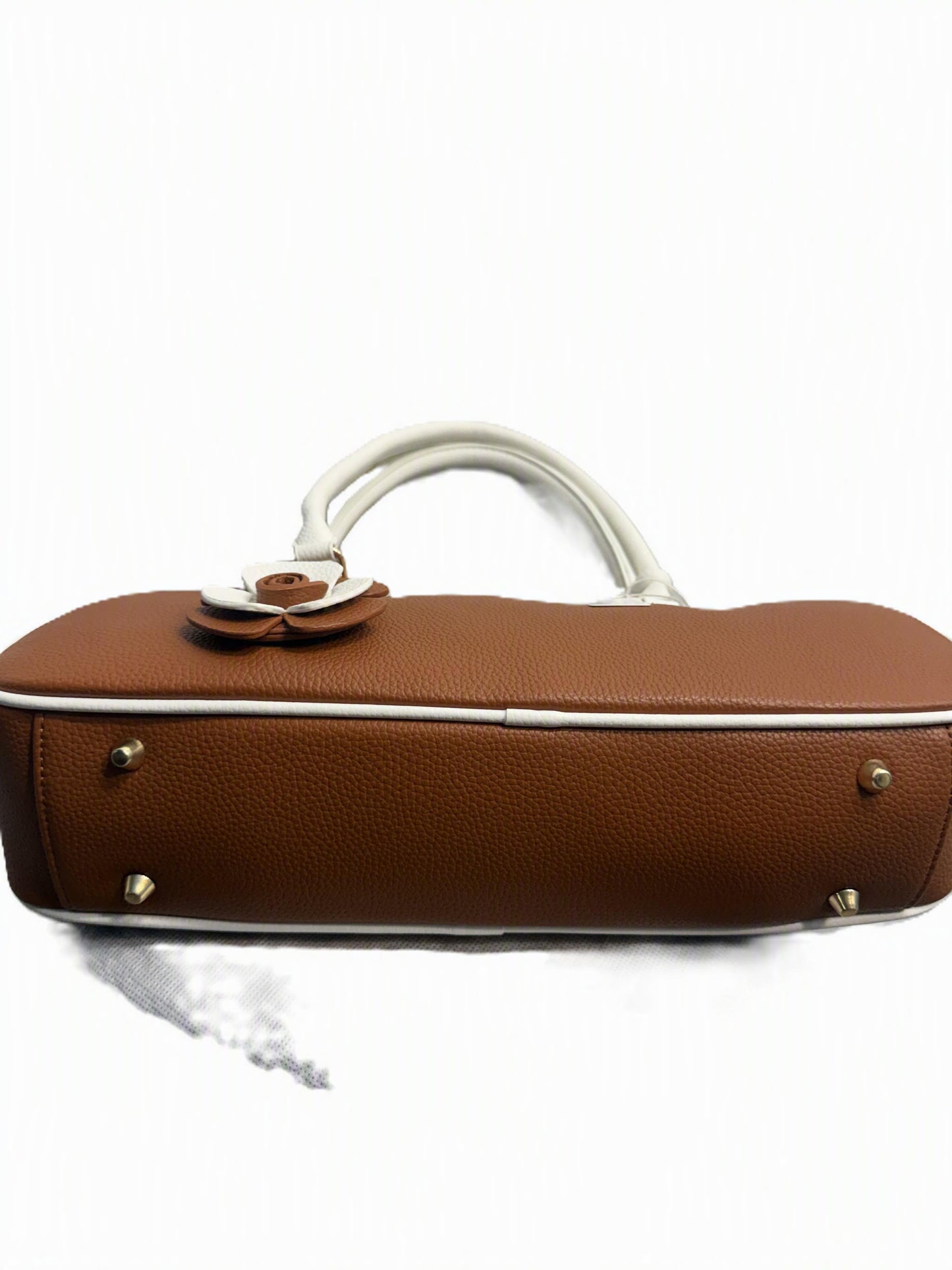 Faux leather flower charm bowler bag
