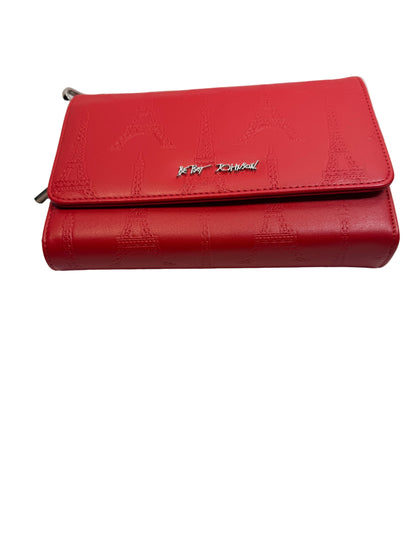 Betsey Johnson Clutch Crossbody Bag Paris Eiffel Embossed Red Pouch
