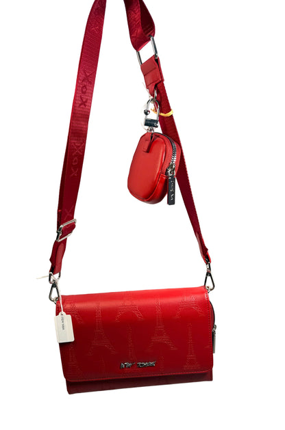 Betsey Johnson Clutch Crossbody Bag Paris Eiffel Embossed Red Pouch