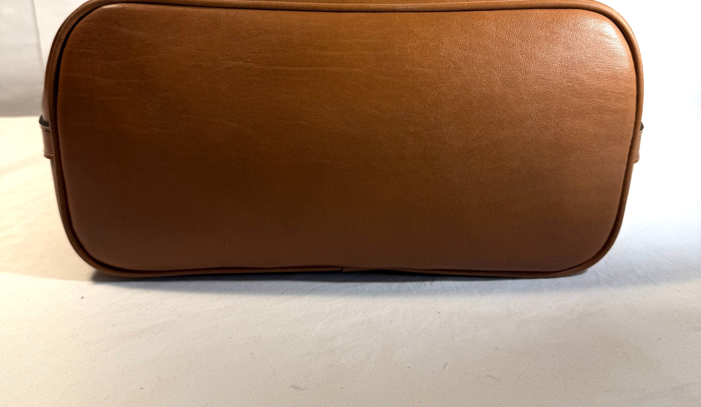 Large Tote Shoulder Bag Cream & Brown Faux Leather