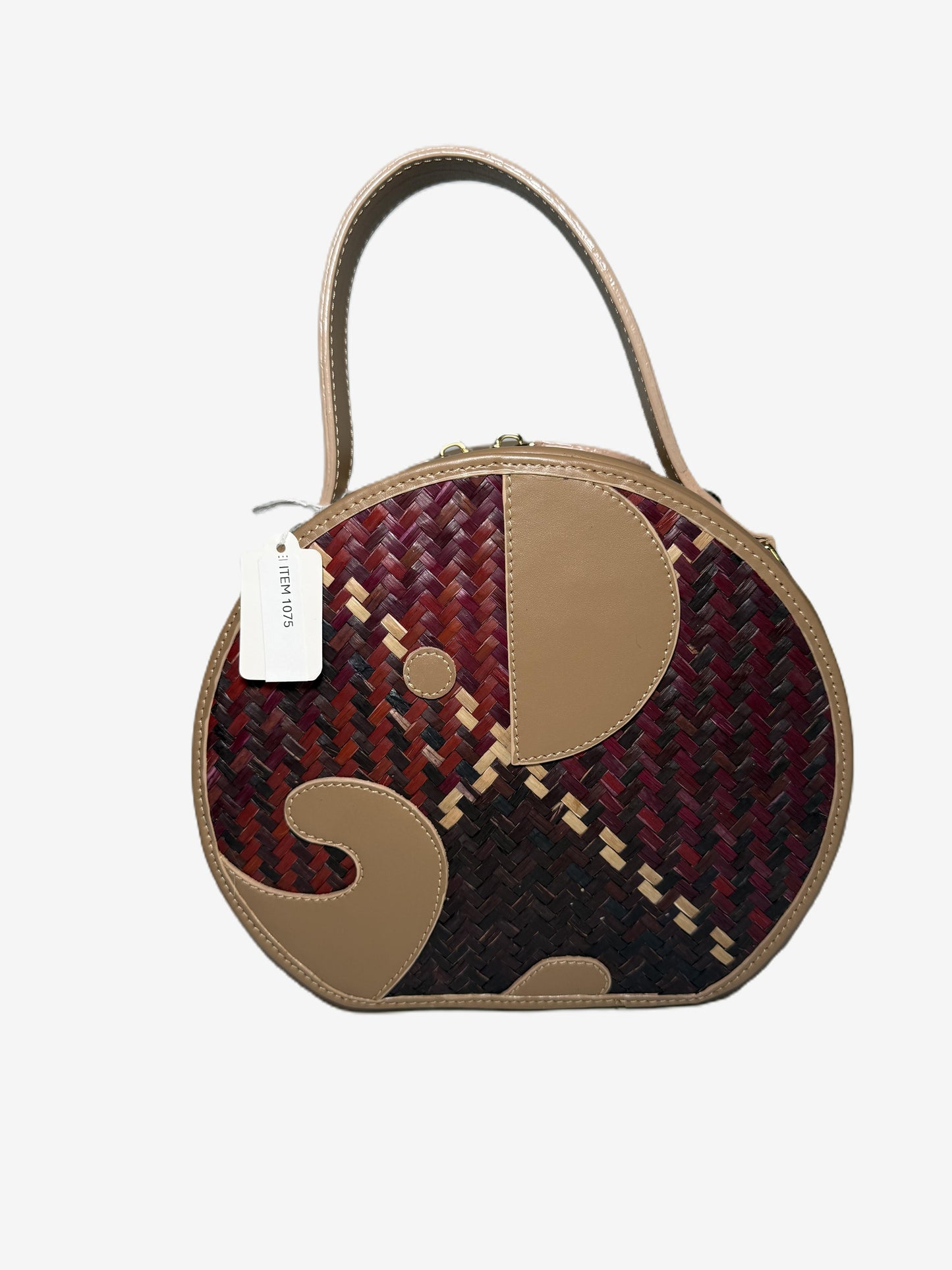 Small Round Genuine Leather Bag w/Woven Pattern