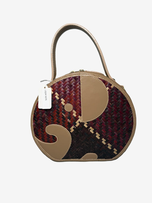 Small Round Genuine Leather Bag w/Woven Pattern