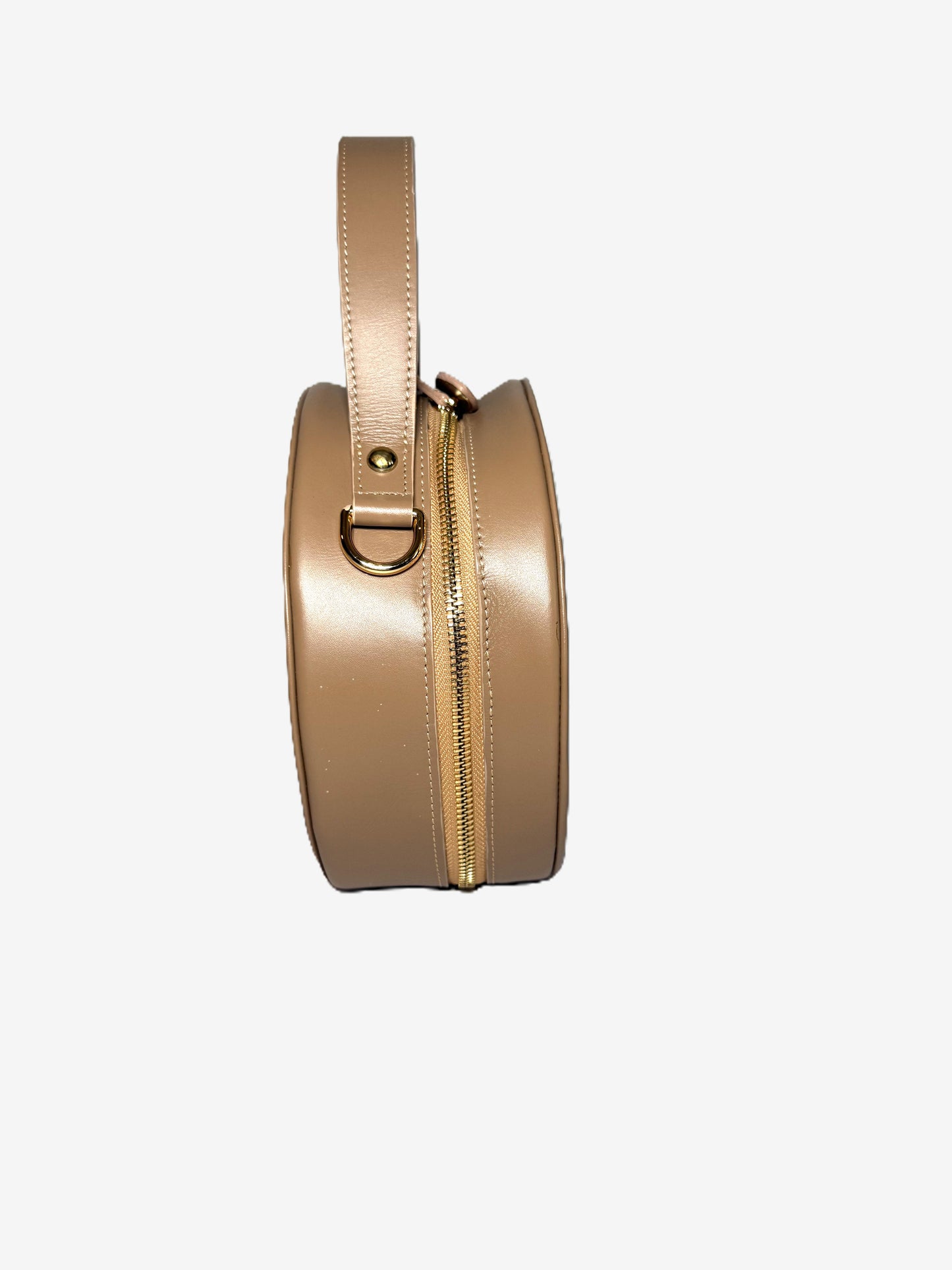 Small Round Genuine Leather Bag w/Woven Pattern