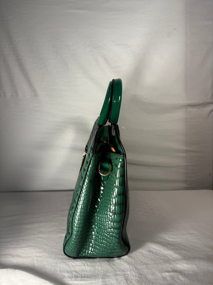 Designer Crocodile Woman Leather Handbag Ladies Green Party Tote 