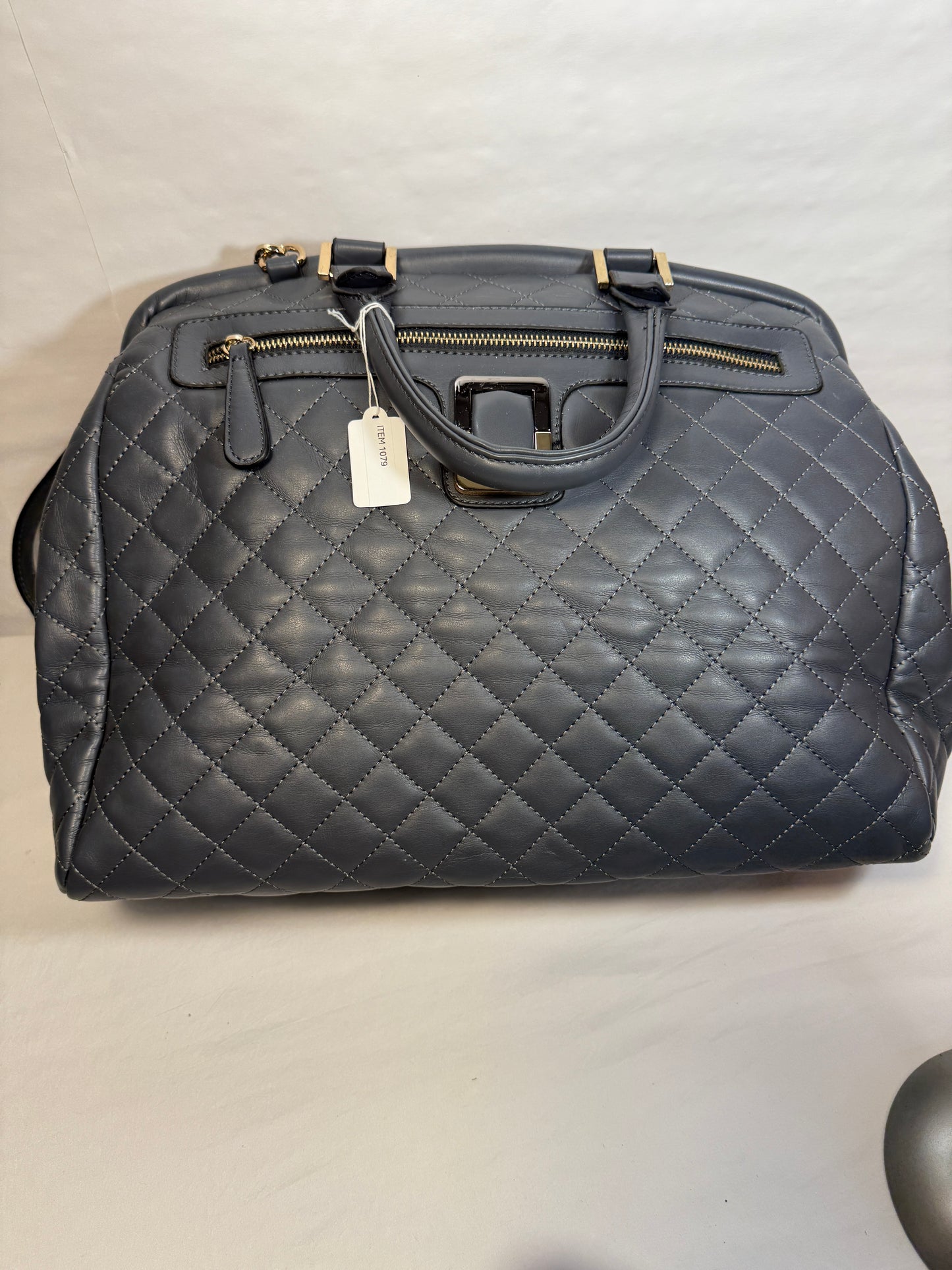 Pre-owned Large Gray Leather Duffle Bag Tote Quilted