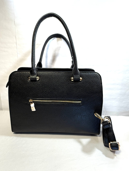 Black Leather Shoulder/Tote Bag W/Gold Toned Hardware. Double Tassle zip design