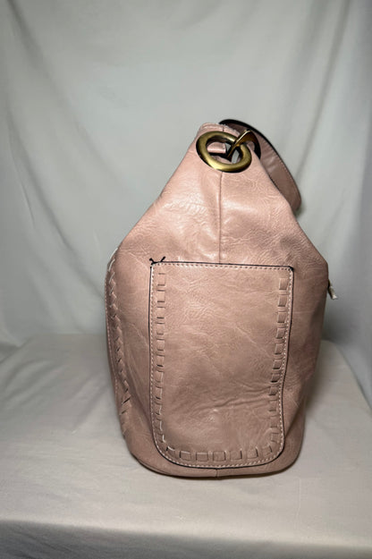 Baby Pink Faux Leather Hobo Shoulder Bag