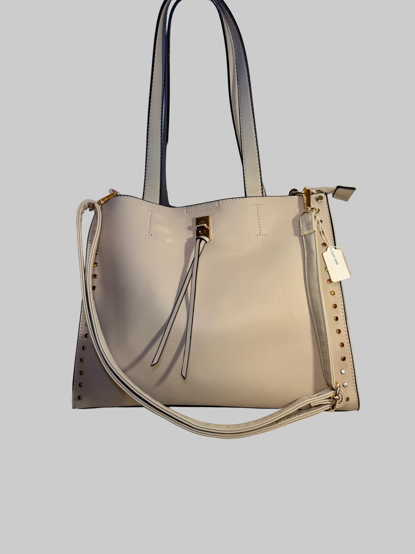 Faux Leather Shoulder/Tote Bag with Gold Stud Trim Design