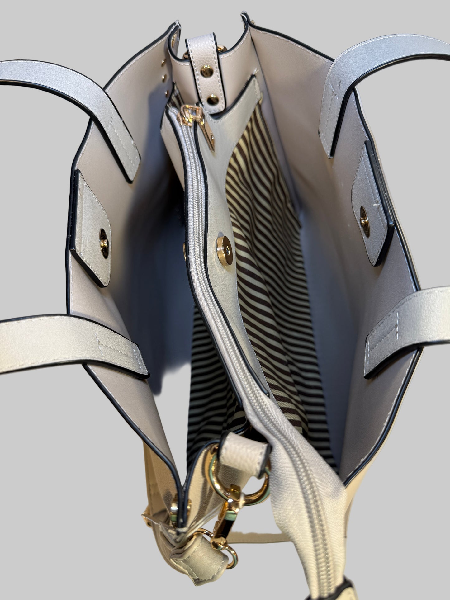 Faux Leather Shoulder/Tote Bag with Gold Stud Trim Design