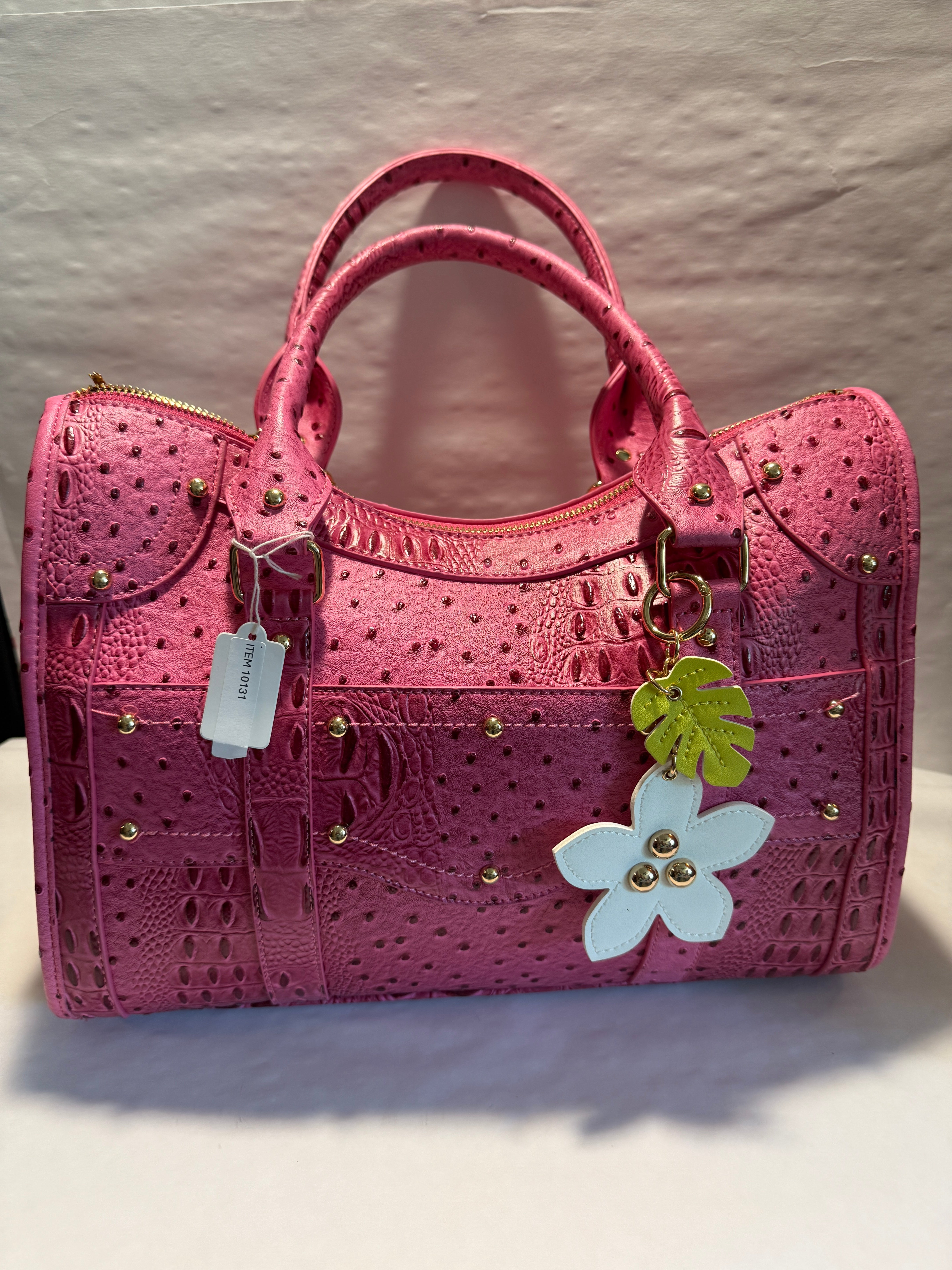 PINK CROC EMBOSSED LEATHER CROSSBODY HANDDBAG W/ ADJUSTABLE STRAP ...