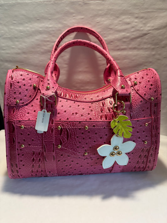 PINK CROC EMBOSSED LEATHER CROSSBODY HANDDBAG W/ ADJUSTABLE STRAP