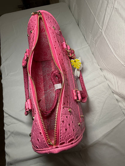 PINK CROC EMBOSSED LEATHER CROSSBODY HANDDBAG W/ ADJUSTABLE STRAP