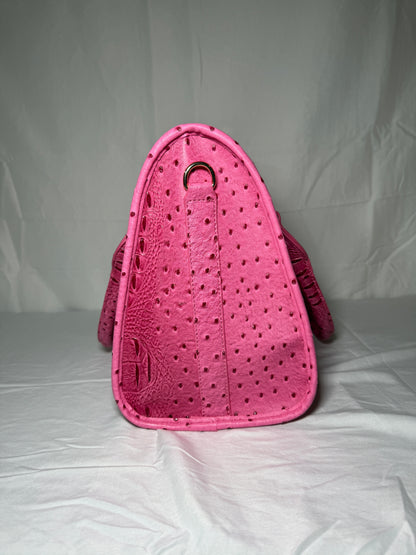 PINK CROC EMBOSSED LEATHER CROSSBODY HANDDBAG W/ ADJUSTABLE STRAP