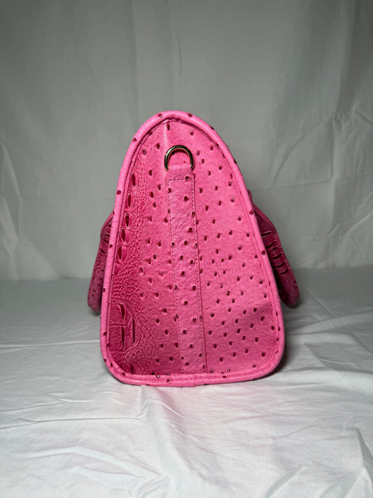 PINK CROC EMBOSSED LEATHER CROSSBODY HANDDBAG W/ ADJUSTABLE STRAP