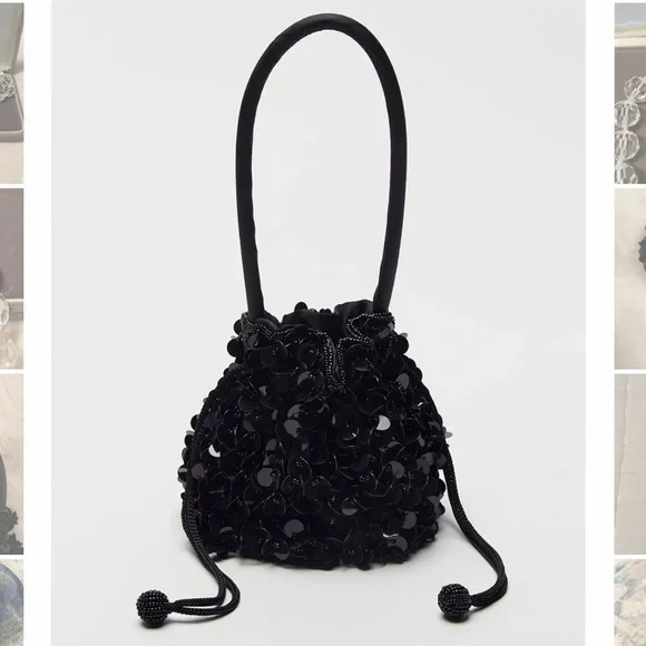 Vintage Sequin Drawstring Purse 