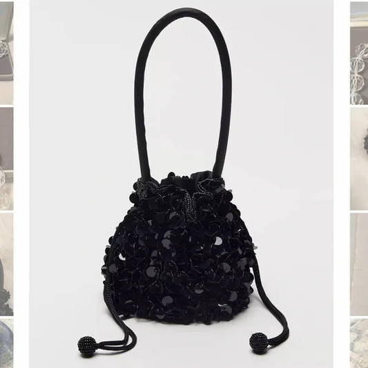Vintage Sequin Drawstring Purse 